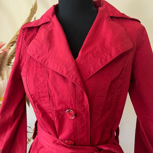 Ambition Y2K Chic Vibrant Red Cotton Blend Belted Red Minimalist Coat Small - Picture 3 of 13